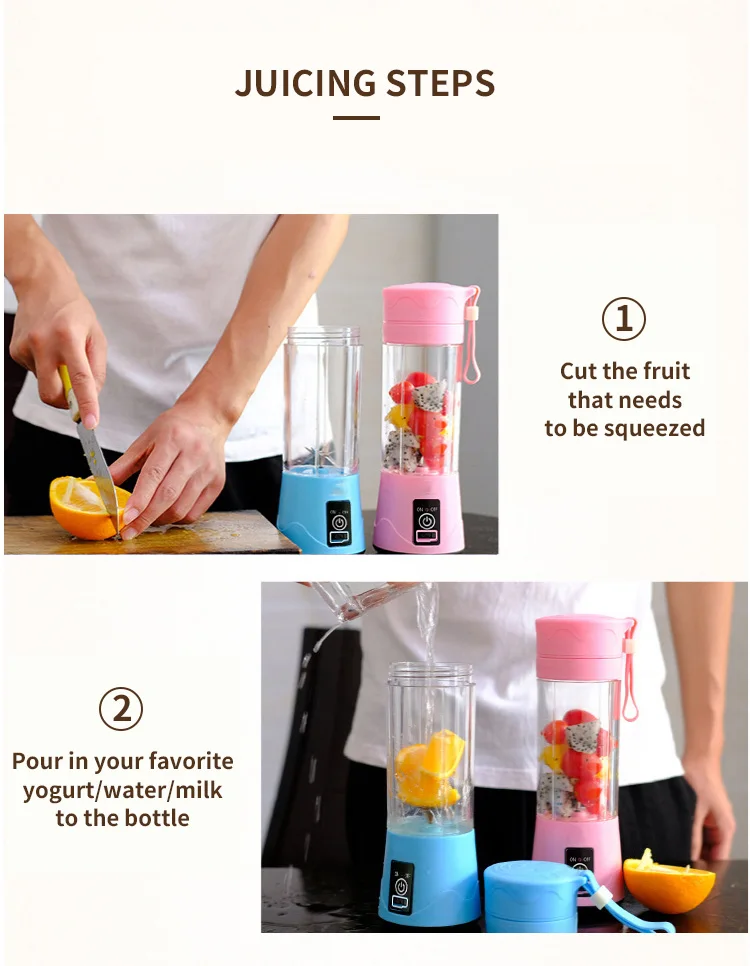 Portable USB Personal Blender Juicer Cup for Smoothies Shakes plastic Mini Travel Water bottles Blender Juicer