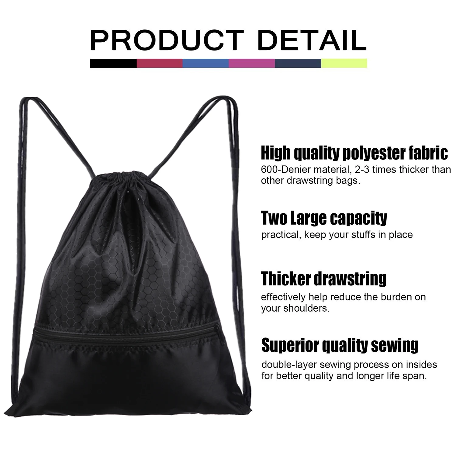 High Quality 420d Polyester Drawstring Backpack Black Waterproof Custom