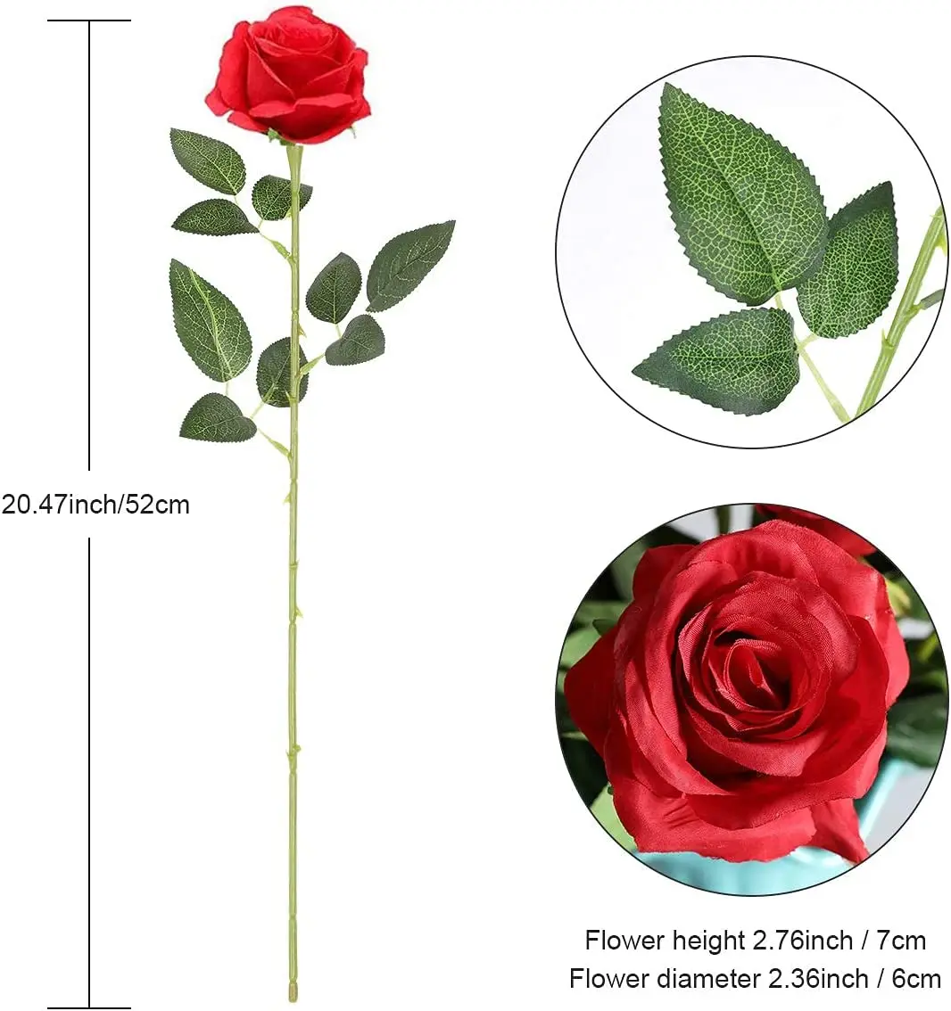 Artificial Silk Flowers Realistic Roses Bouquet Long Stem Flower Runner ...