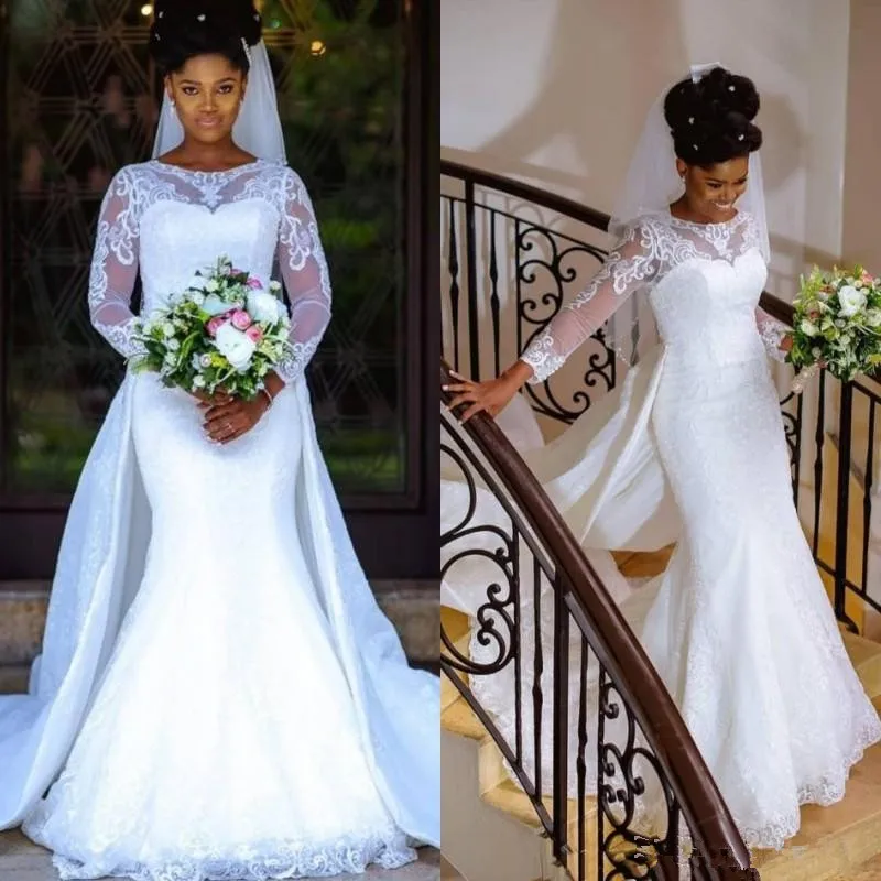 Wedding Dress With Shiny Lace Detachable Skirt  Jurken bruiloft,  Koninklijke bruidsjurken, Afrikaanse trouwjurk