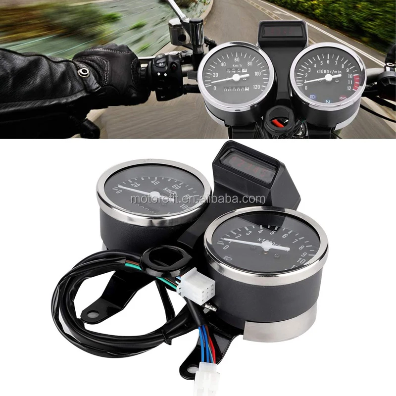 Qiilu Motorcycle Speedometer Motorcycle Modified Accessories LED Waterproof Speedometer Odometer Tachometer Compatible with Suzuki GN125 