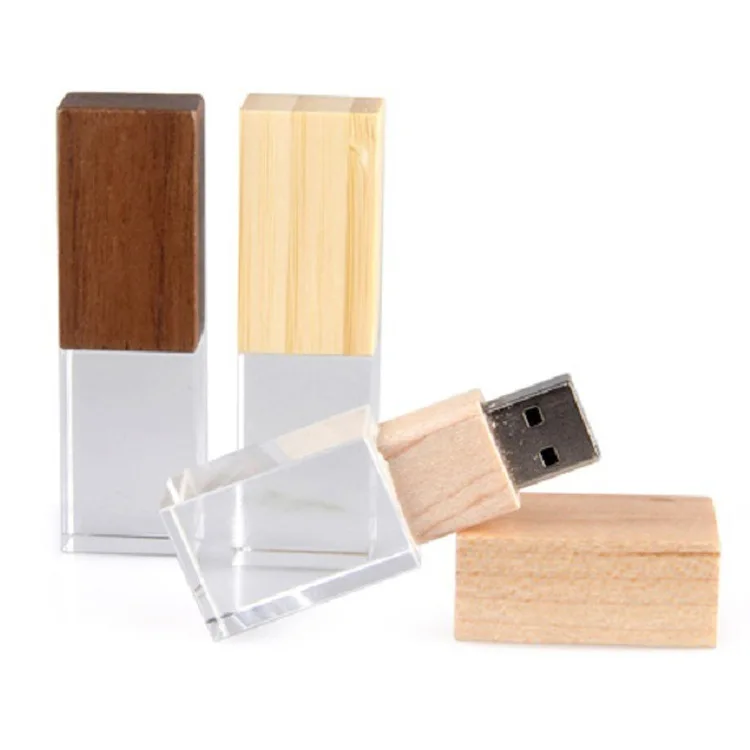 Wooden bamboo USB thumb Acrylic Crystal LED light USB Flash drive 3D laser free logo - ANKUX.COM