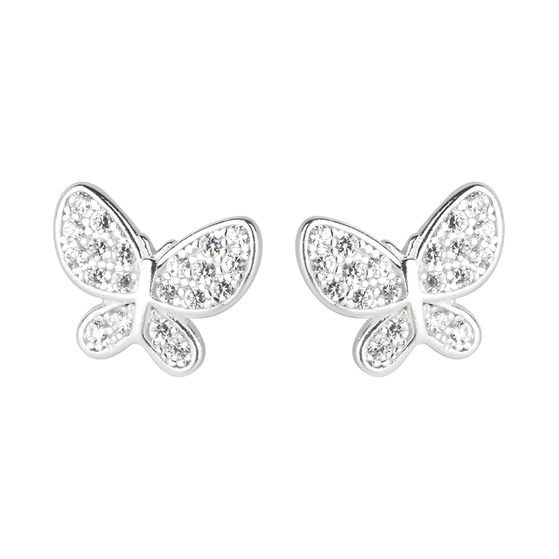 Butterfly Cz S925 Silver Stud Earrings Tiny Simulated Diamond Decorate