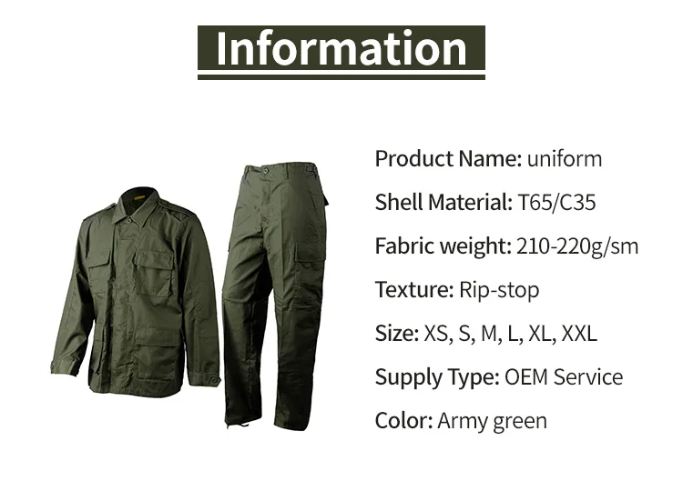 Wuhan Fronter Military BDU Army Tactical TC6535 Army Green BDU Dress Uniform