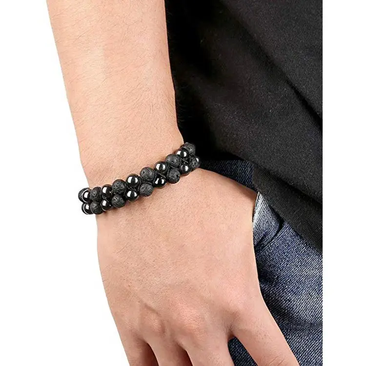 Lava Rock Stone Essential Oil Diffuser Bracelet Tiger Eye Hematite Beads Double Layer Bracelets Macrame Adjustable Braided