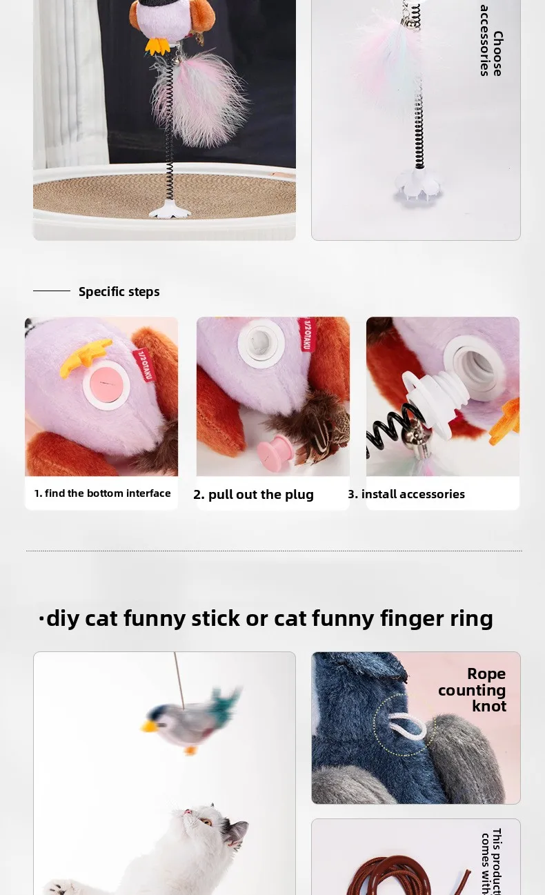 Eco-Friendly for Bestseller Pet Toy Squeaky Bird Plush Cat Wand for Boredom Relief Self-Entertainment Cat Entertainment