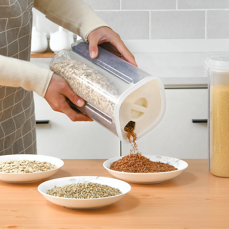 Kitchen Grain Storage Box Plastic Food Container Airtight Can with 4 Divided Compartments for Pasta Rice Dried Fruits manufacture