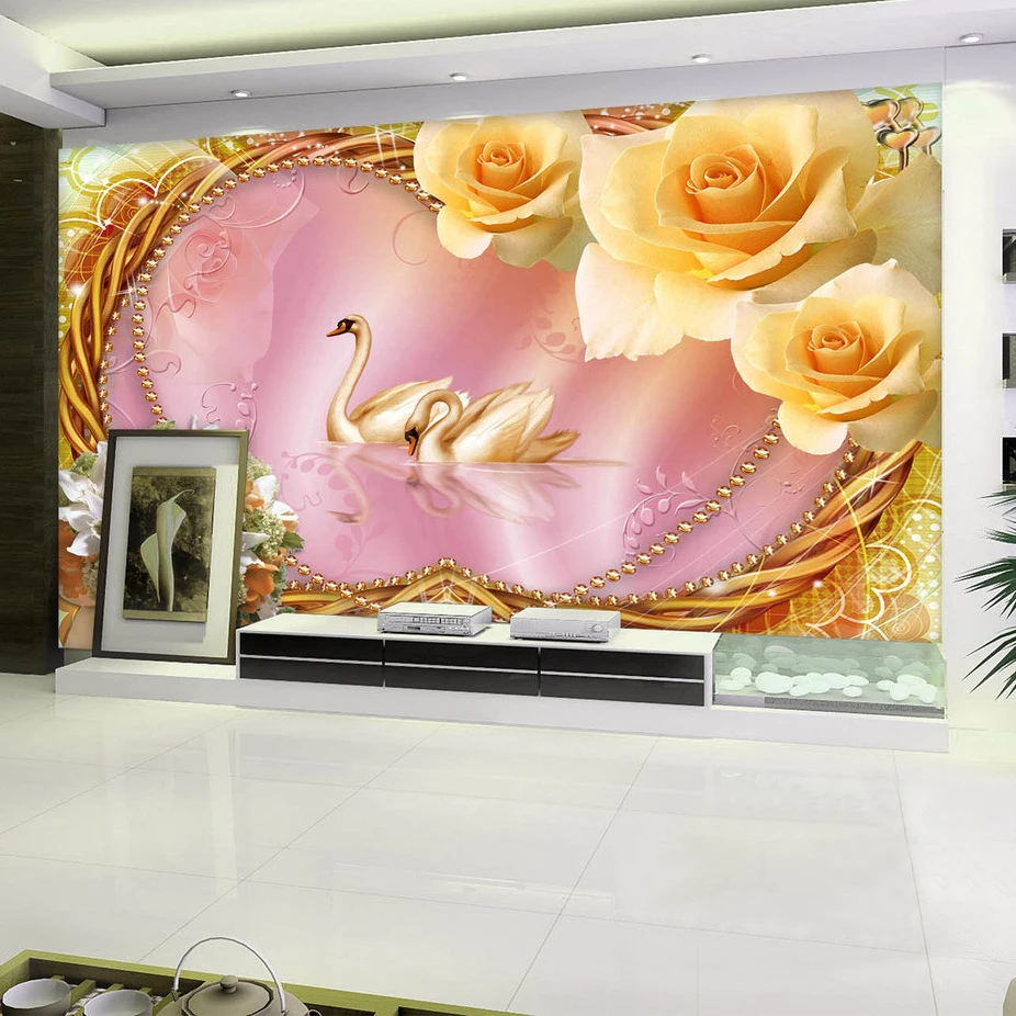 Custom Photo Wallpaper 3d Stereo Non-woven Romantic Rose Swan Love Living  Room Sofa Tv Background Wall Mural Wallpaper Bedroom - Buy 3d Modern  Wallpaper,Sticker Wallpaper 3d,3d Ocean Wallpaper Product on 