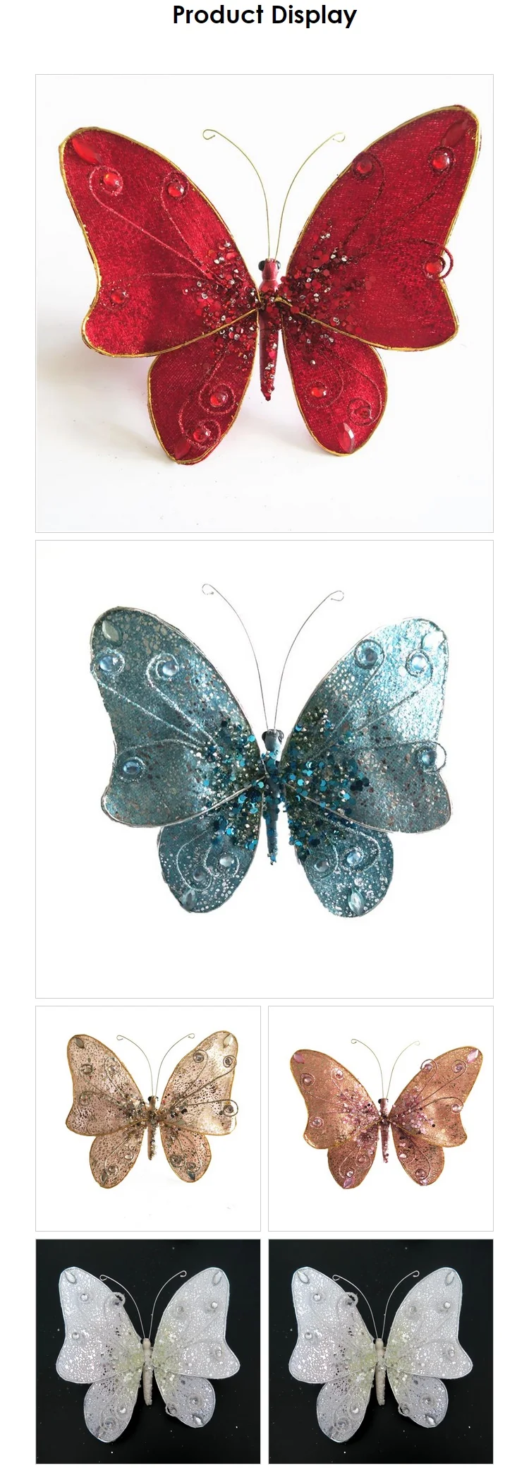 Assorted Colors Artificial Christmas Glitter Flying Butterfly