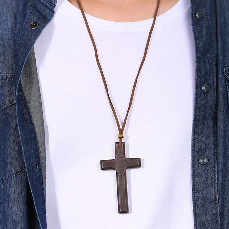 Handmade Vintage Leather Cord Wooden Cross Necklace For Men And Women ...