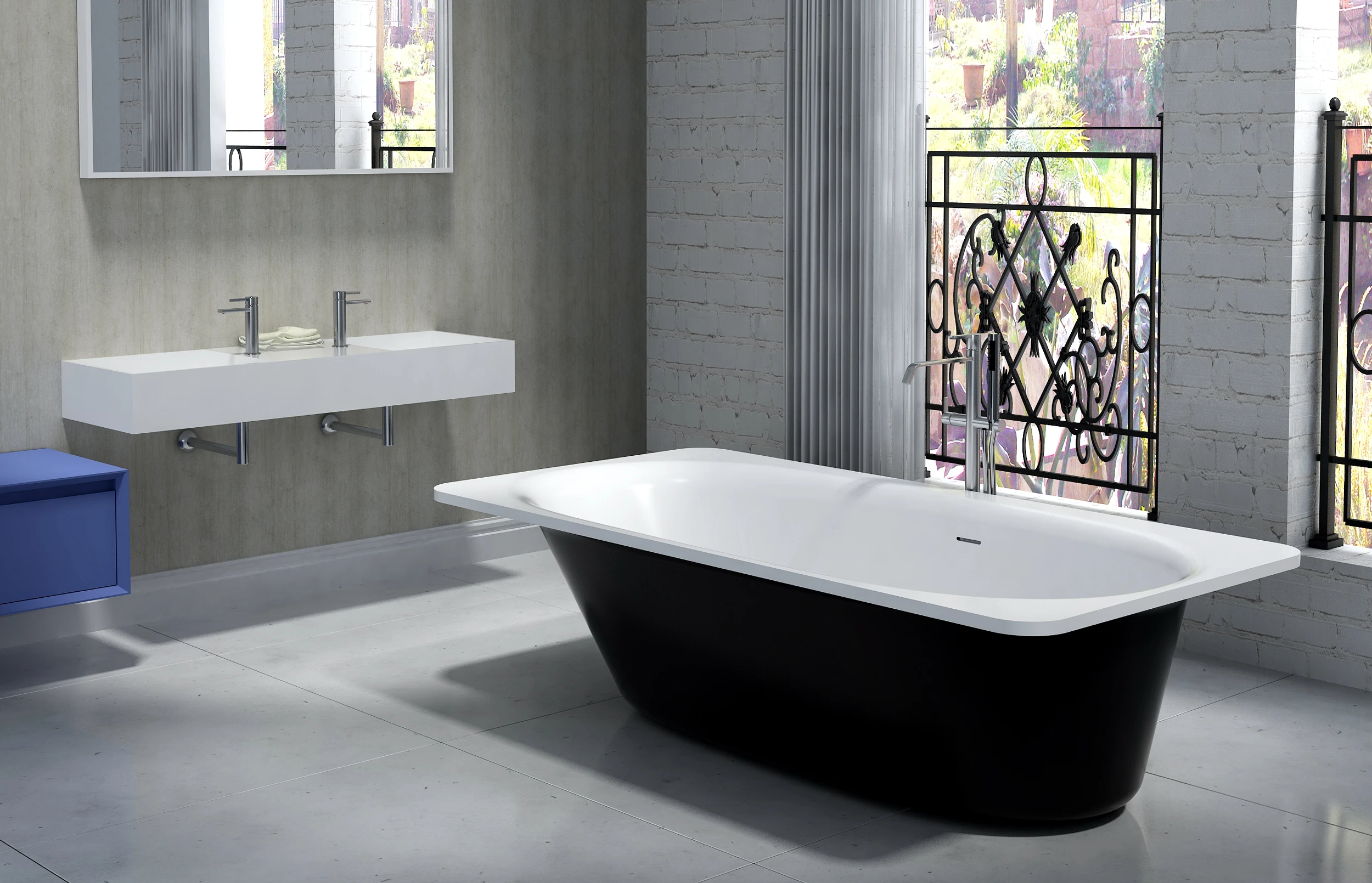 黑色白色工程尺寸树脂石独立便携式浴缸成人