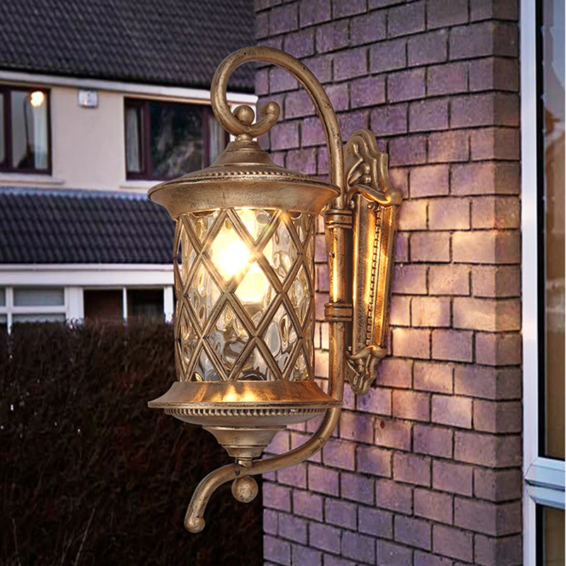 LED Outdoor Wall Lamps Aluminum Lantern Lighting With Seeded Glass Square Mini