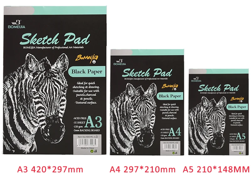 32 Sheet A3/a4/a5 Drawing Book Sketch Pad Black Cardboard Paper