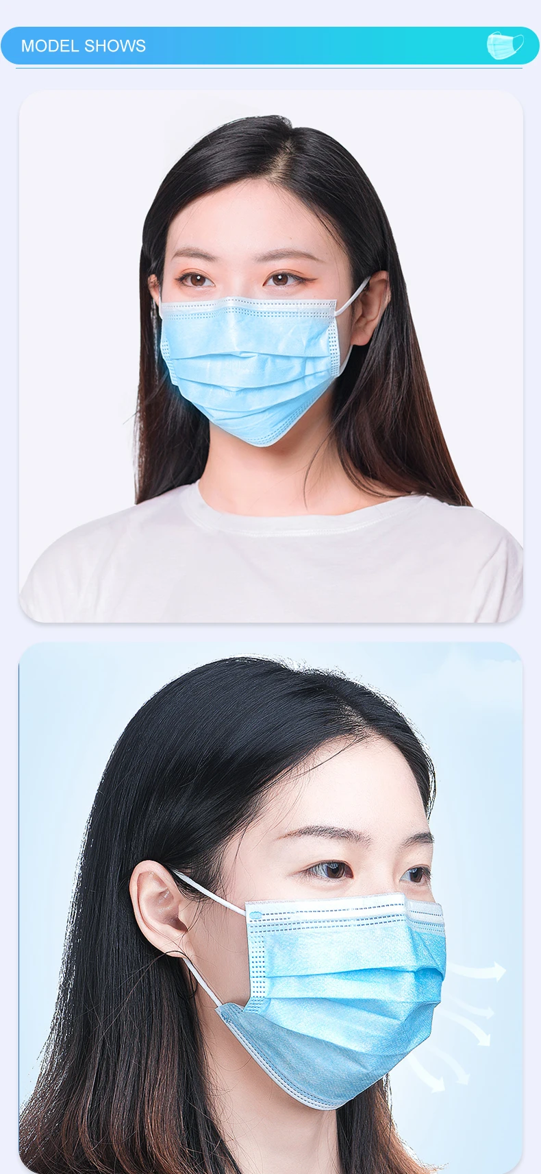 Anti-Bacterial Mouth Cover Adult Civil Disposable 3Ply Mask Face Earloop CE