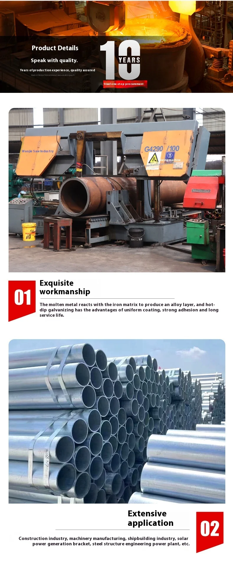 Q355B Hot Dip Galvanized Iron Steel Pipe for Construction Site and Greenhouse Hollow Frame Product