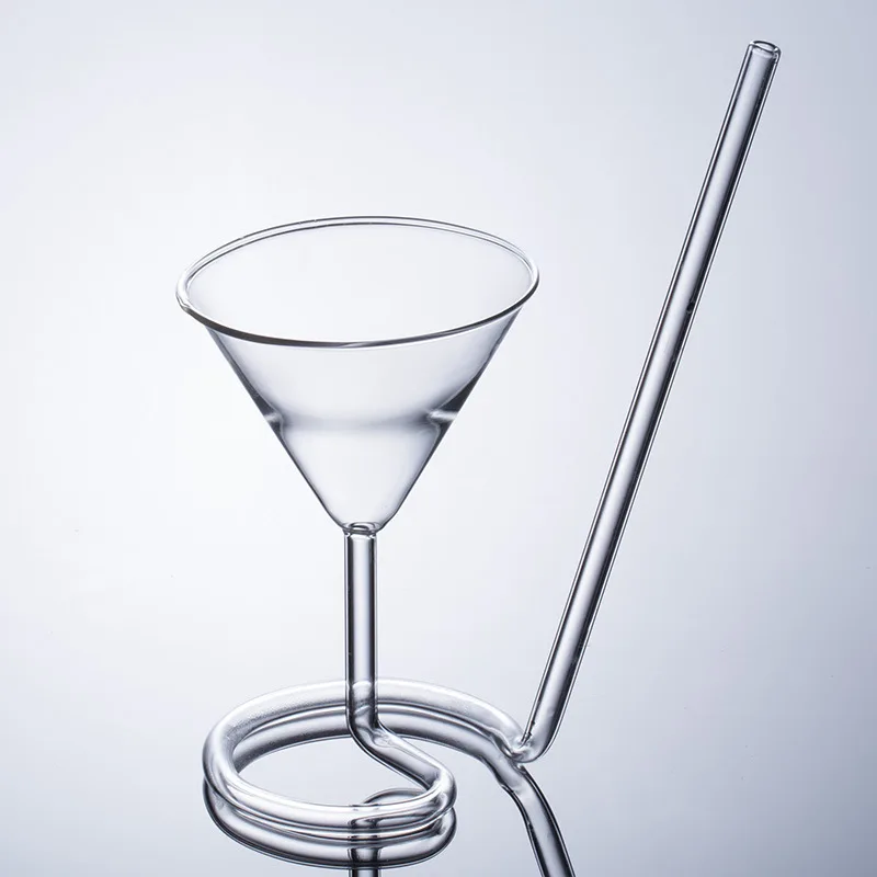 4 Oz Unique Spiral Straw Martini Glass Fancy Bar Party Wine Cocktail