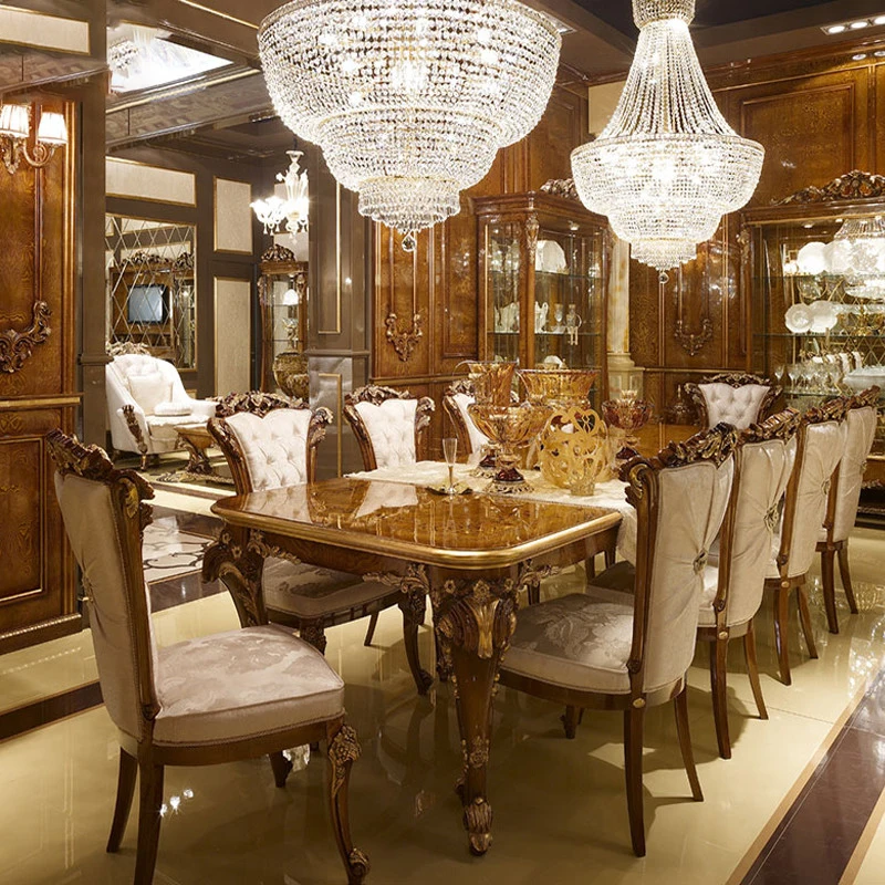 Italian Style Rectangular Dining Table And Chairs,Luxury Hand Carving