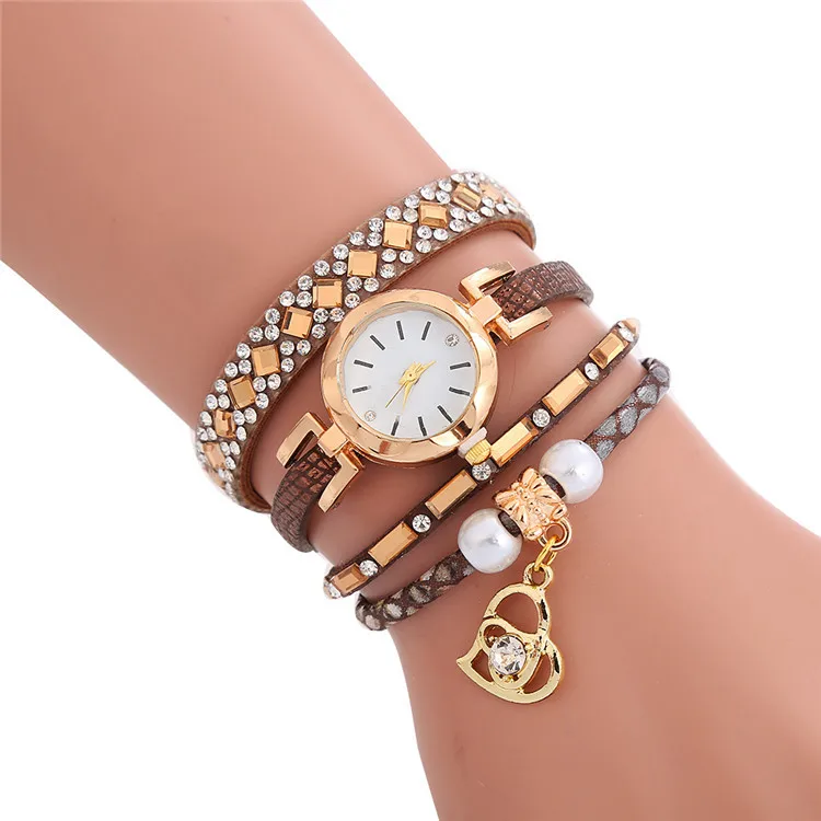Lnw037 Women Vintage Quartz Watches For Women Love Pearl Bracelet Dial