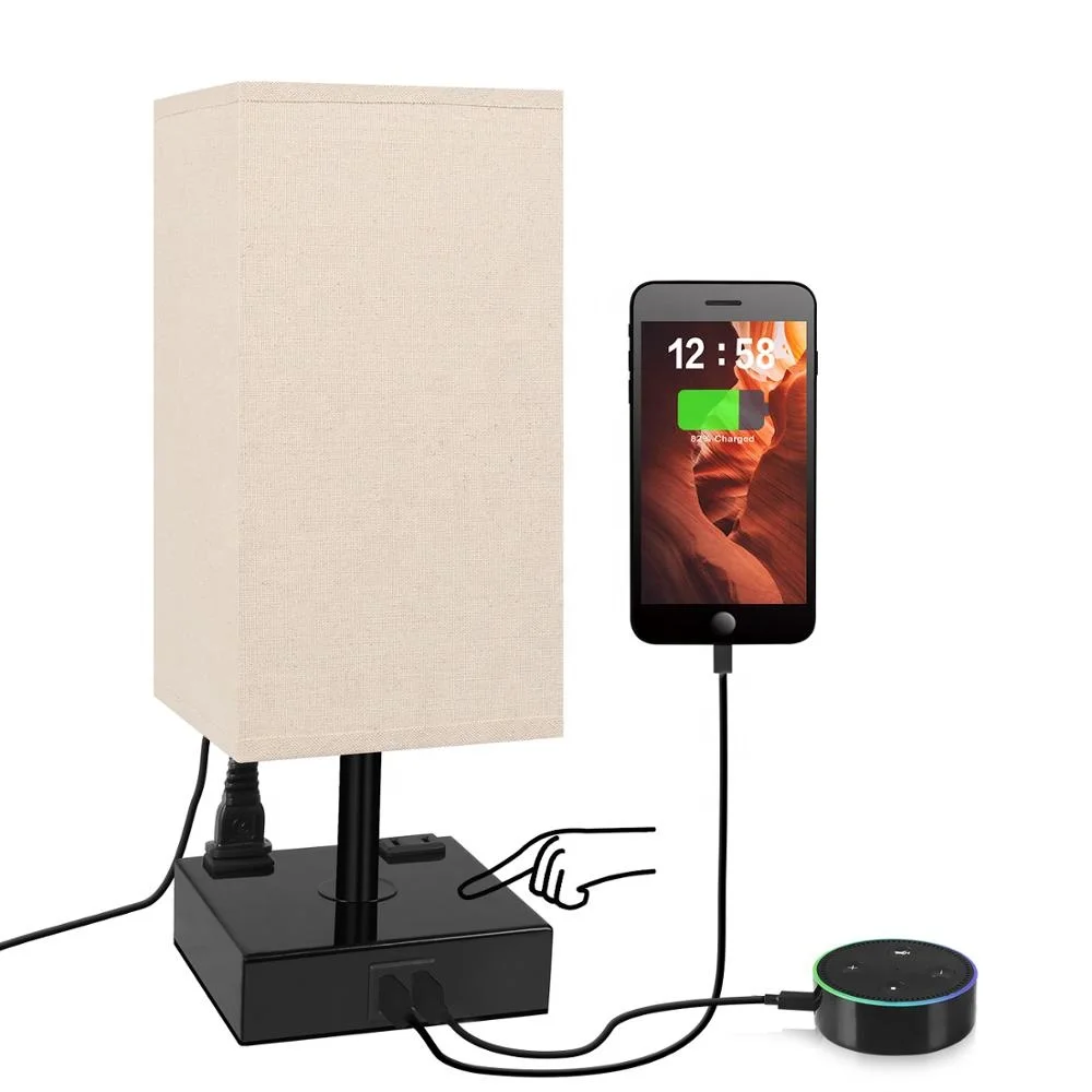 3 Way Dimmable Touch Control Table Lamp With 2 USB Port&2 AC Outlets for Bedroom Livingroom