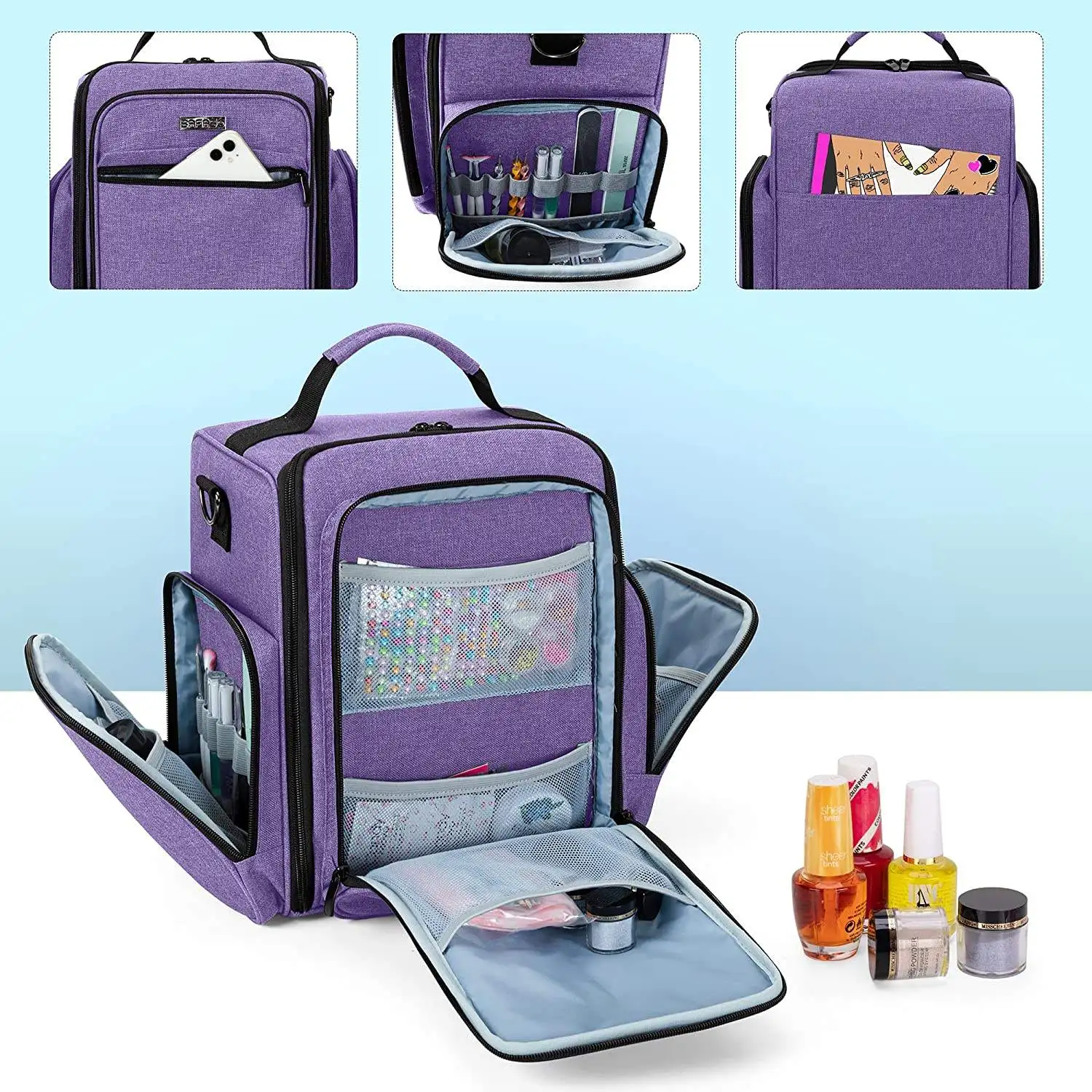 Custom Salon Nails Bag Large Capacity Carrying Cosmetic Bag 48 Bottles Nail Polish Organizer