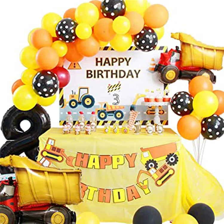 Digger Birthday Decorations for Boys Birthday Construction Party Supplies Construction Birthday Decorations 2nd Birthday Decorations Boy Construction Balloons with Happy Birthday Vehicle Banner