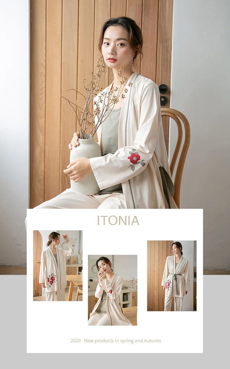 Itonia 2020 New Arrival Elegant 3pcs Cotton Pregnancy Clothes Pajamas Set.jpg