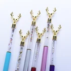DIY ファッションデザイン金属ボールペントップ枝角とカスタムロゴグリッターフローティングペン液体ペン