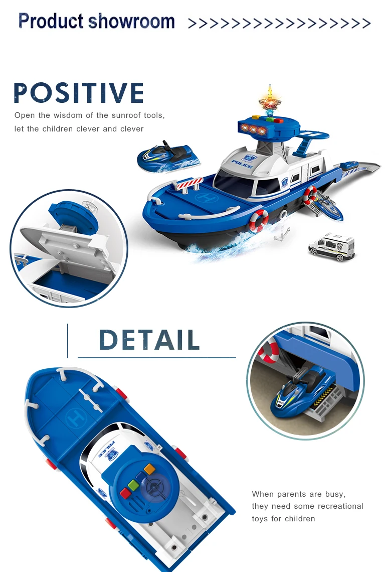 Educational alloy battery operated diy deformation police cruise toys kids ship