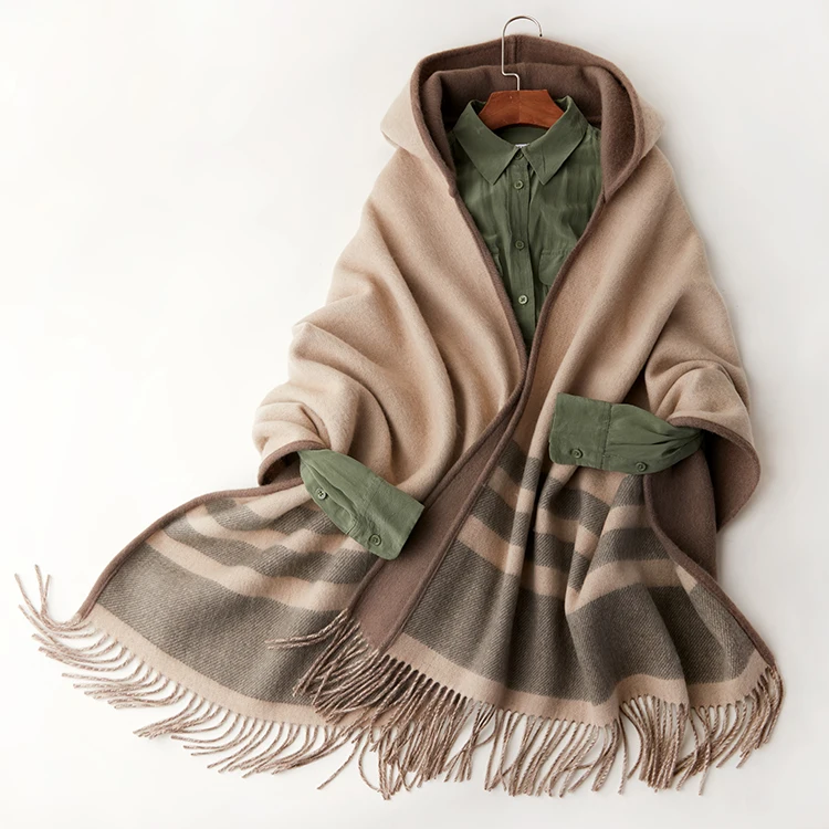 cape wool poncho with hood
