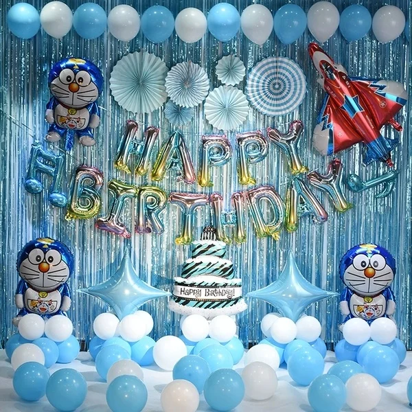Doraemon tema feliz cumpleaños decoración paquete 01 | Paquete Doraemon HBD