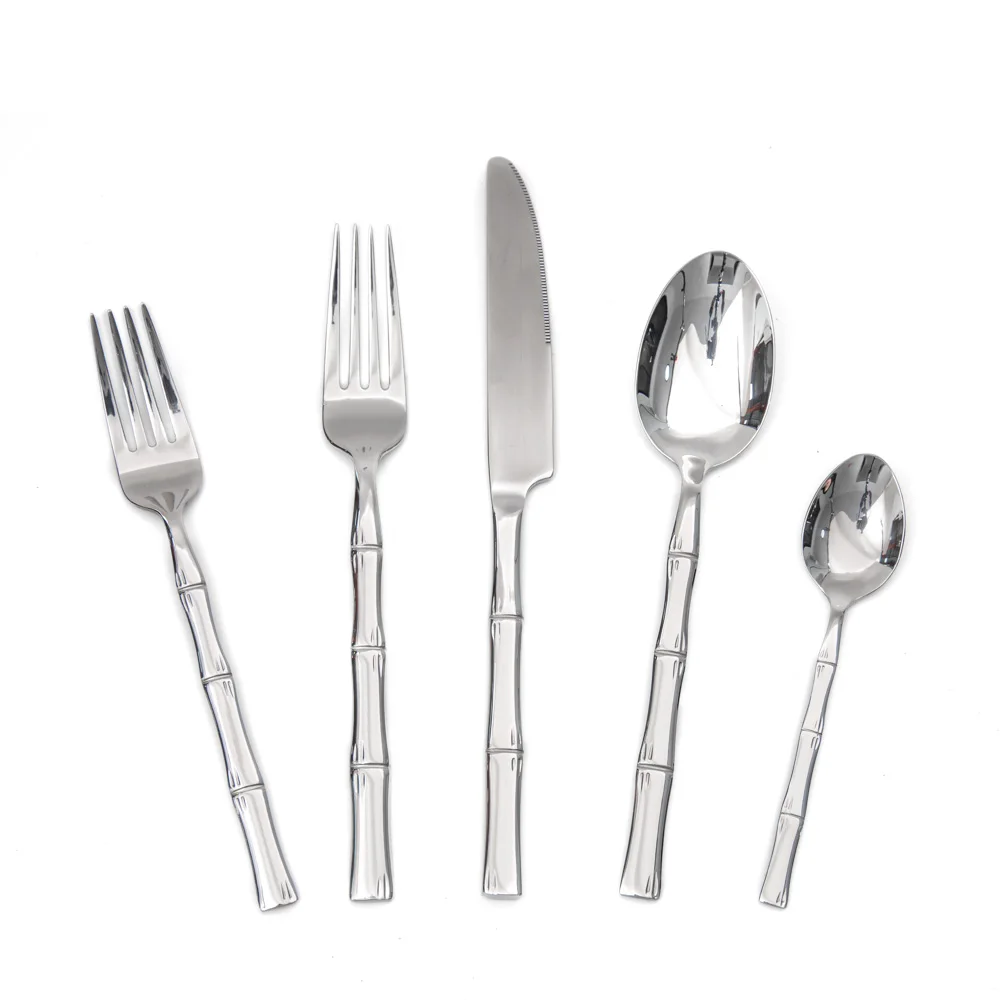 5 Piece Bamboo Pattern Handle Stainless Steel Cutlery Set Fancy