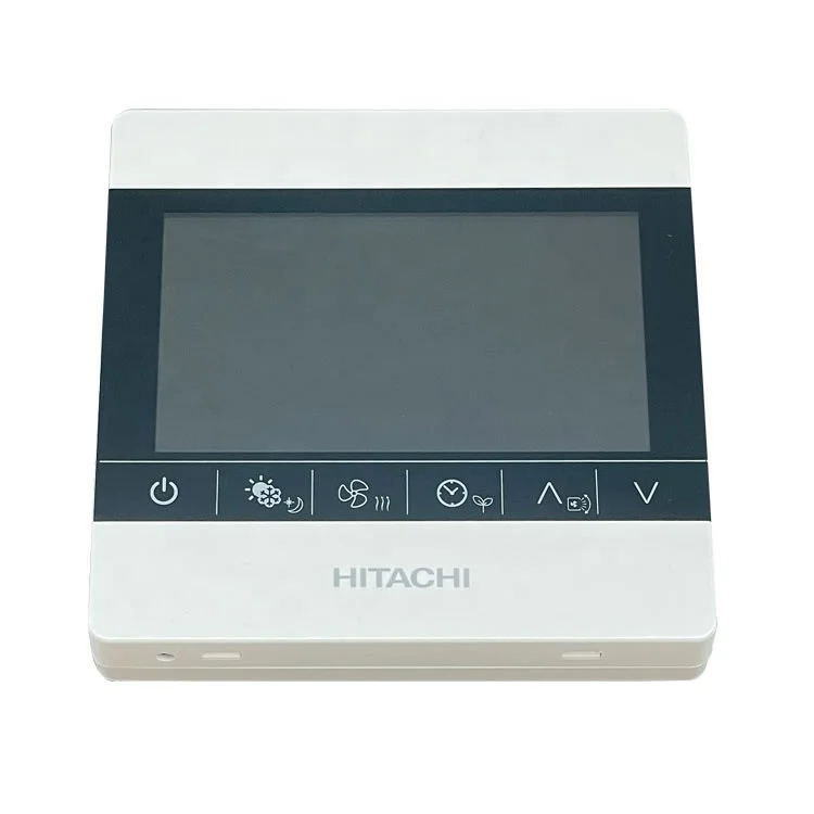 Hitachi RAR-3V2 remote control next to indoor unit display showing matching temperature and mode icons