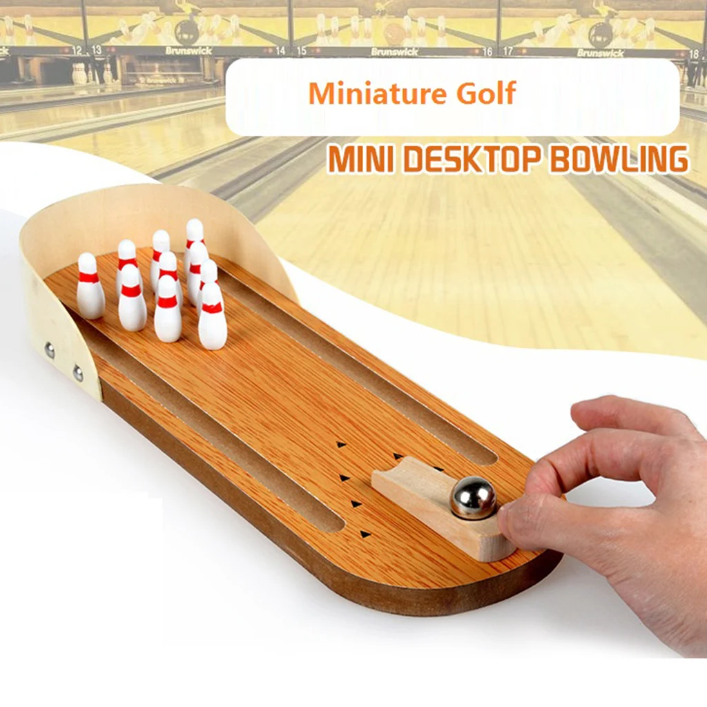 Wooden Mini Bowling Game by KOVOT 1 Board 2 Balls 12 Pins 5 Score Cards 12" Long for sale online 