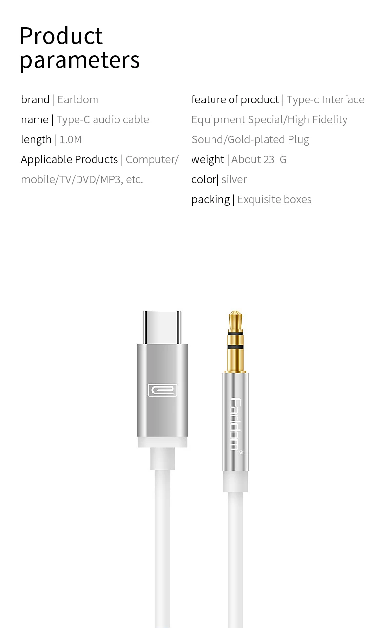 Type C to 3.5mm Audio Cable Type-C USB C to 3.5 Jack Aux Cable for Car Stereo Speaker Headphone