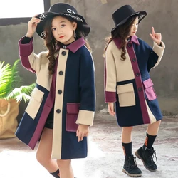 Girls Woolen Coat 2020 New Winter Children Woolen Windbreaker Girls Fashion Outwear Girls Coat Jacket Warm Patchwork Jacket