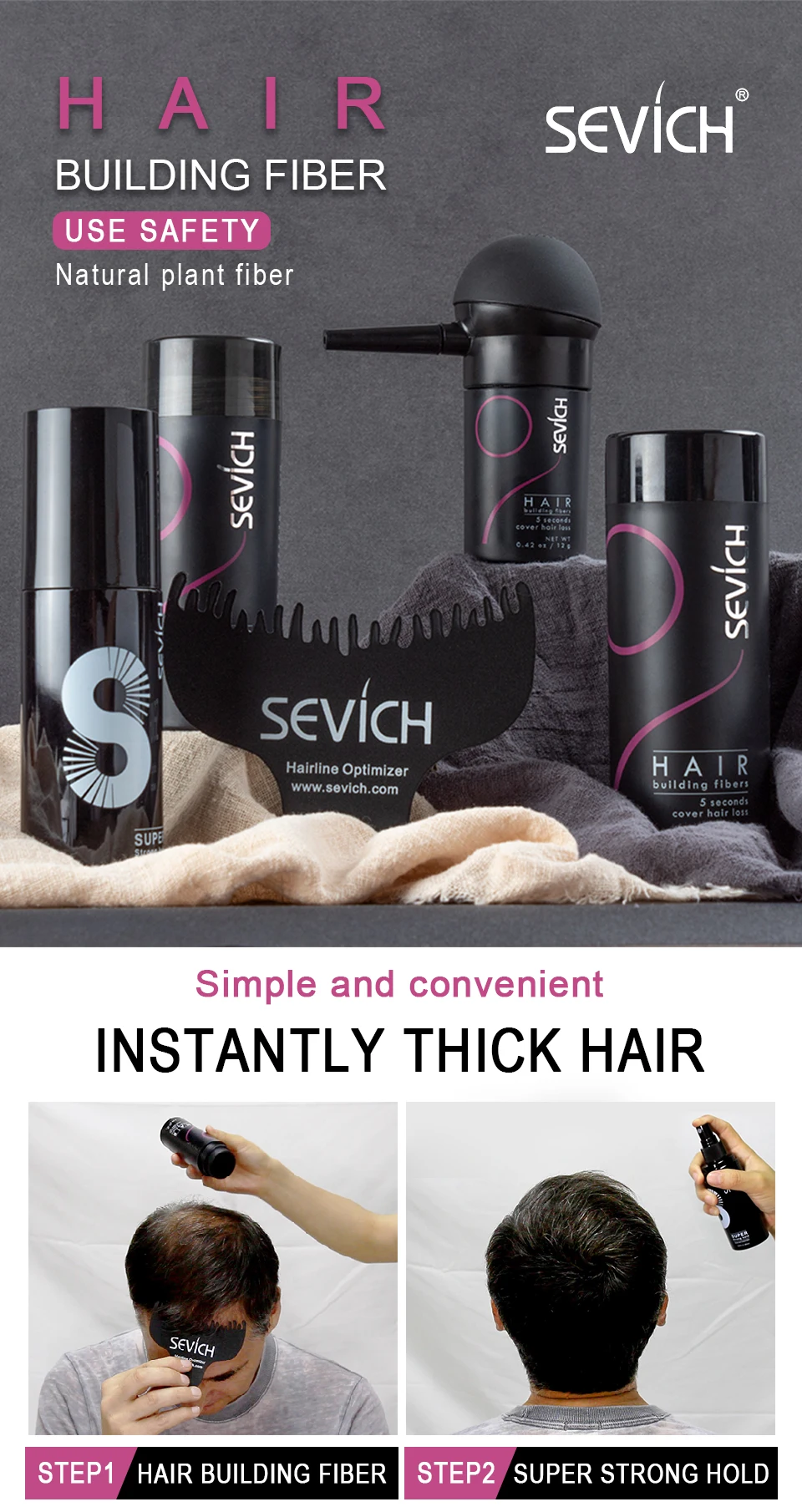 Amazon Private Label Sevich Hair Fiber Spray Building Fibers Powder Keratin Hair  Fiber - Buy Keratin Hair Fiber,Private Label Sevich Hair Fiber,Hair Fiber  Applicator Product on 