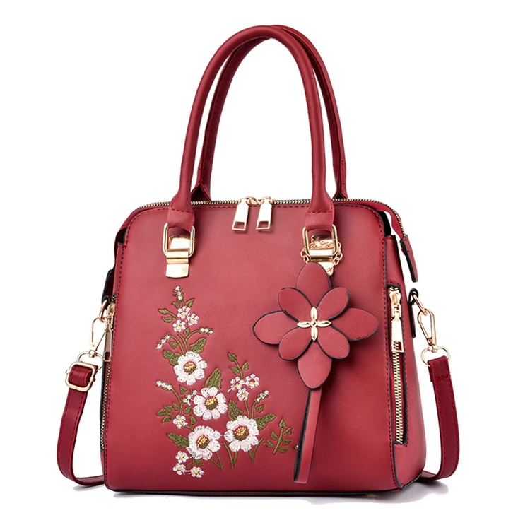 Women Large Tote PU Leather Shoulder Bags Flower Motifs Ladies Handbag 