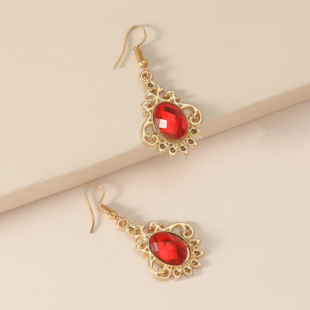 Rhinestone Earrings Vintage For Women Rose Gold Spiral Dangle Earring Red Rose Drop Earrings
