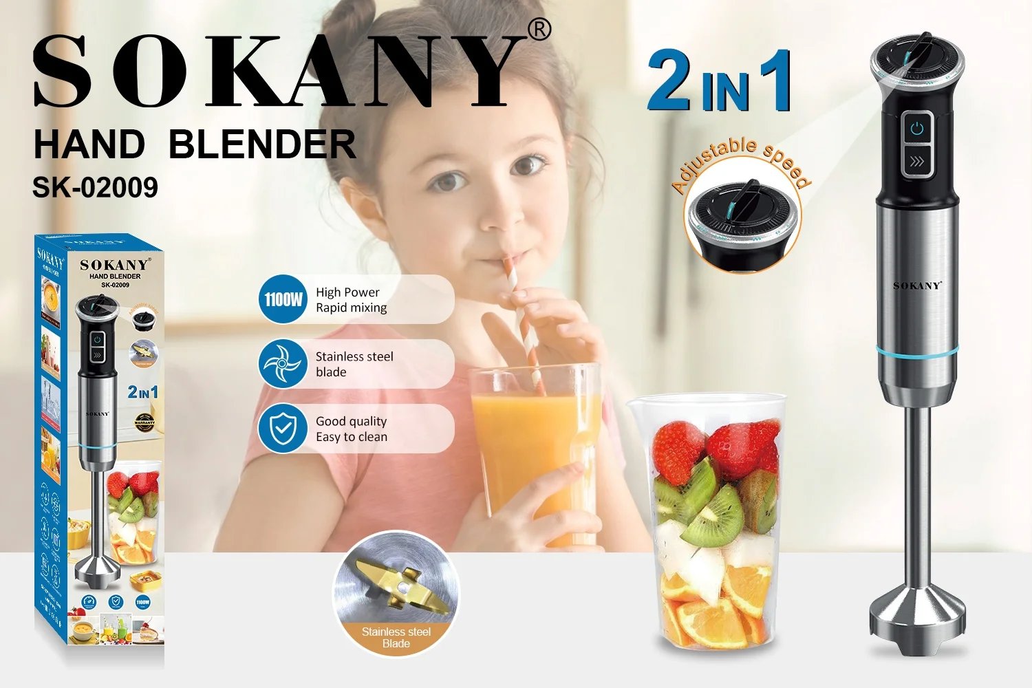 Sokany 800 W 900w 1100w 2 In 1 Blue Led Light High Power Electric Hand Stick Blender Buy