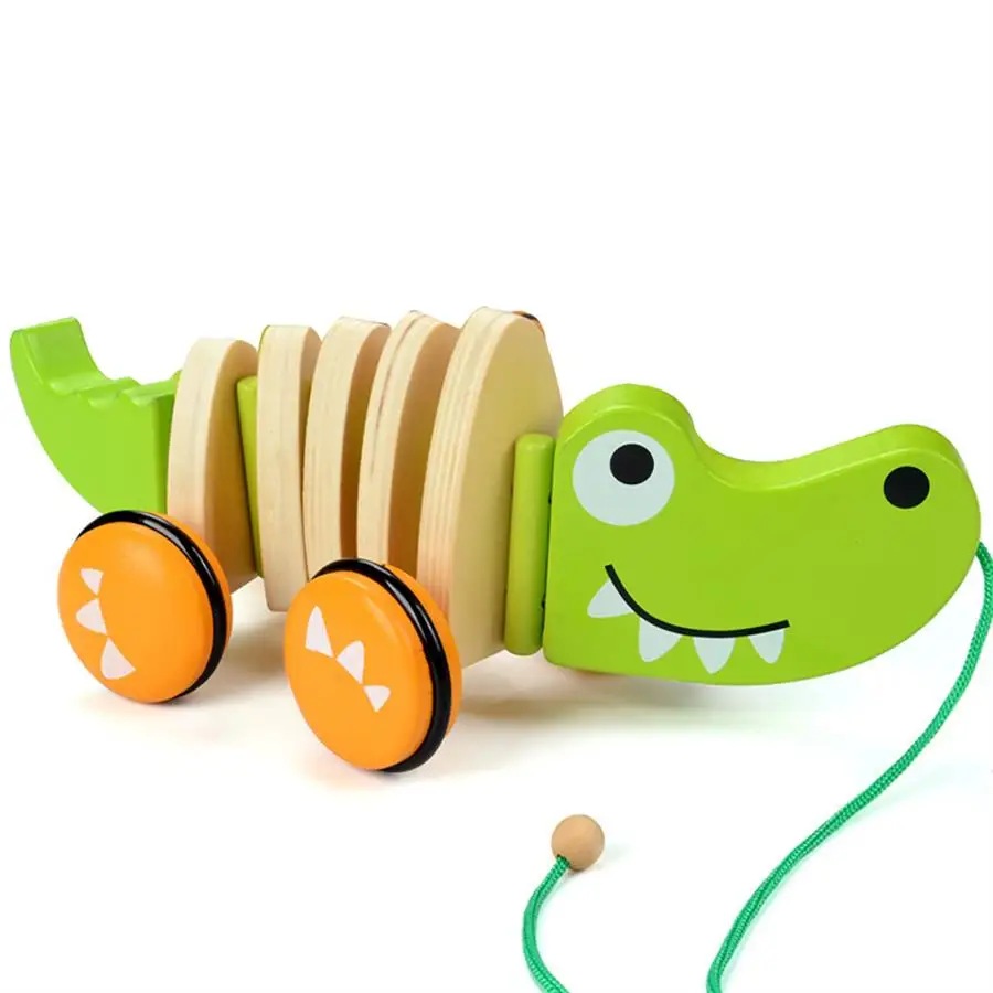 Educational Kids Baby Wooden Animal Crocodile Push Pull Along Walking Balance Toy