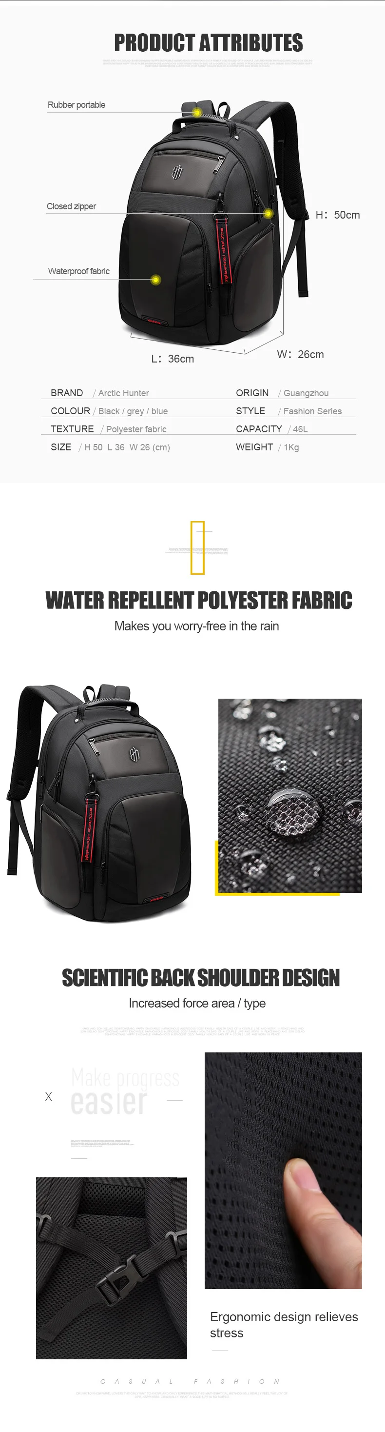 ARCTIC HUNTER 15.6inch Waterproof USB Laptop Men's bag Sport Travel Notebook Casual Pack Male Anti Theft Backpack Mochila Bolsas