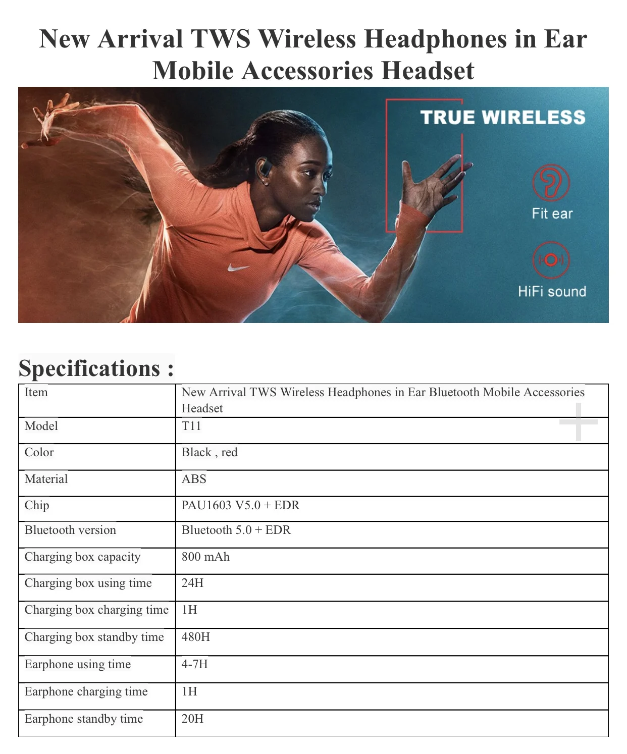 2021 New T11 bluetooth headphone wireless handsfree for mobile tws earbuds IPX 5 Waterproof Gaming headphone vs airpods max bt21 - ANKUX.COM