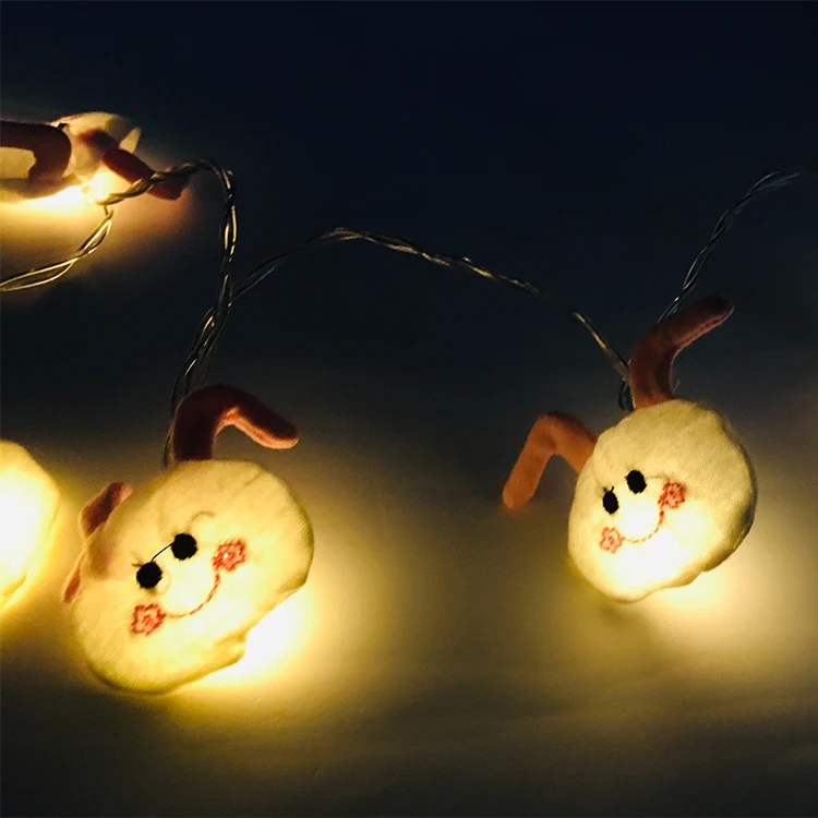 Easter Decoration Fairy Cotton-filled White Rabbit Head String Led Light Battery