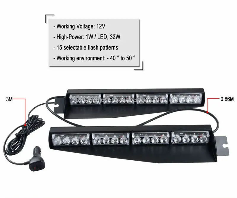 32 Led 32w Led Lightbar Visor Light Windshield Emergency Hazard Warning