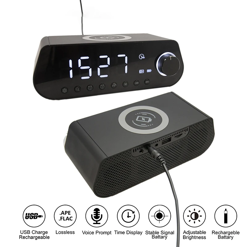 MX23 multifunctional wireless charging speaker phoncell BT FM Radio TF AUX USB hand free alarm clock with Dimming Powerbank - ANKUX.COM