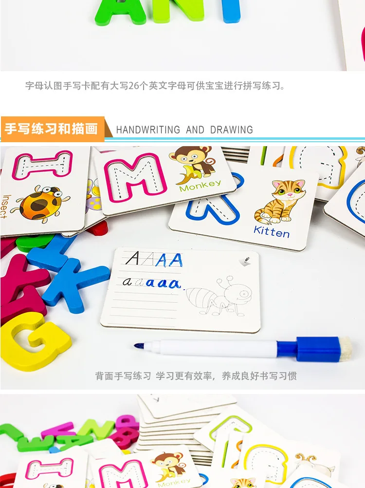 Kids English Letter learning Card 26 Alphabets Flash Cards with Animal Pictures Puzzles and Games Preschool Gift Toy ABC cards