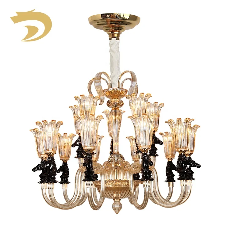 40w hanging luxury hotel home amber colorful glass yellow 6 light oversized chandelier lighting