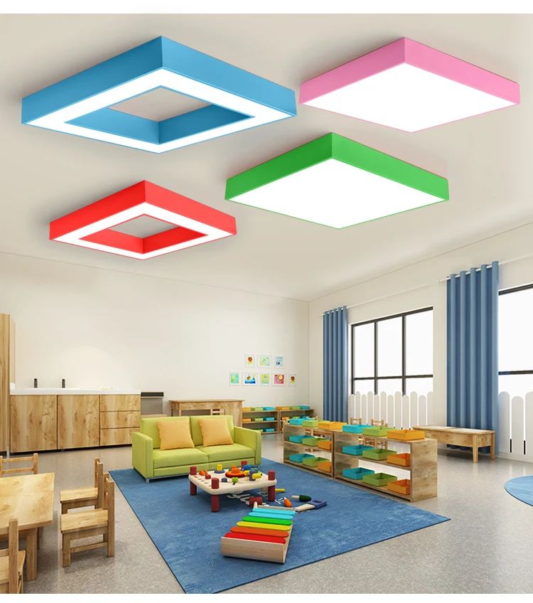 product color led square pendant light for gyms shopping malls supermarkets kindergartens industrial style creative shape lamp-6