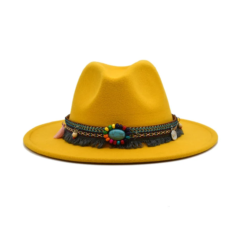 Solid Color Wool Wide Brim Fedora Hats 