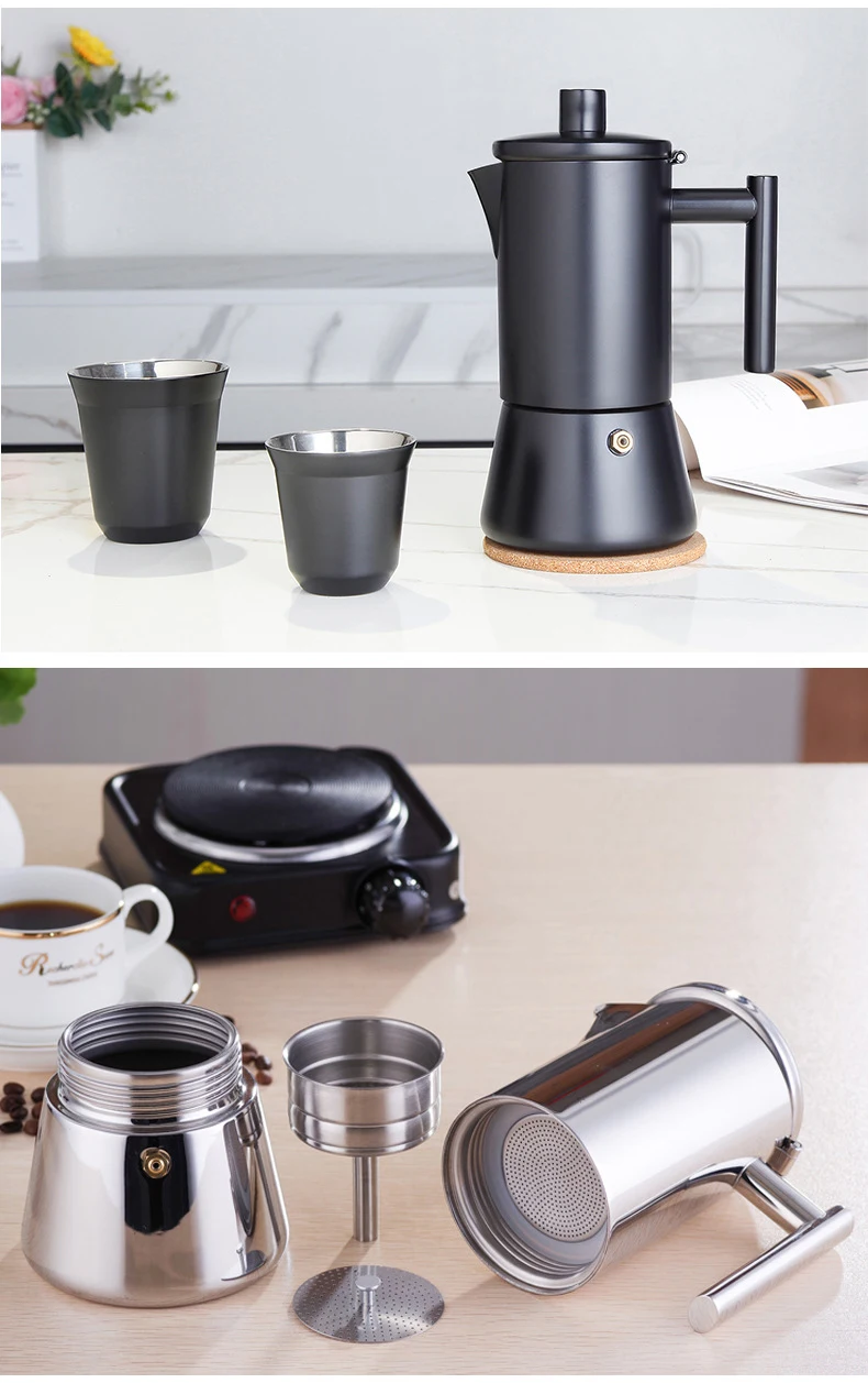 Custom Logo Stovetop Espresso Maker Stainless Steel Italian Coffee Machine Maker 3Cup 6Cup Moka Pot Induction Espresso Pot details